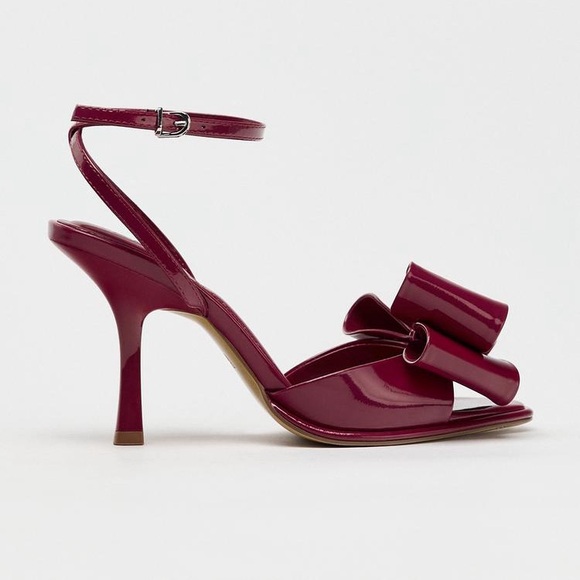 Zara PATENT EFFECT BOW SANDALS - Strawberry Red size 39 or size 8 only worn once - Picture 6 of 8